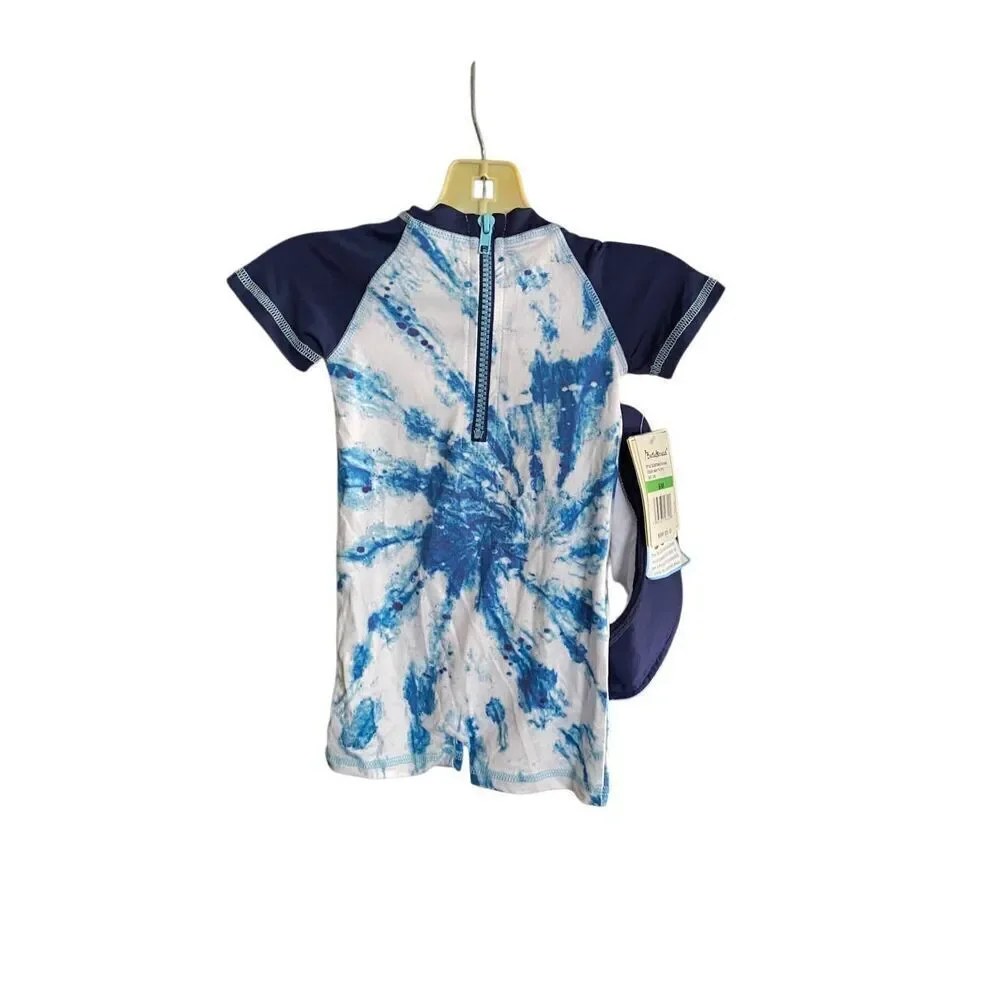 Beetle & thread NWT boys navy tie-dye swim romper with hat 6 months